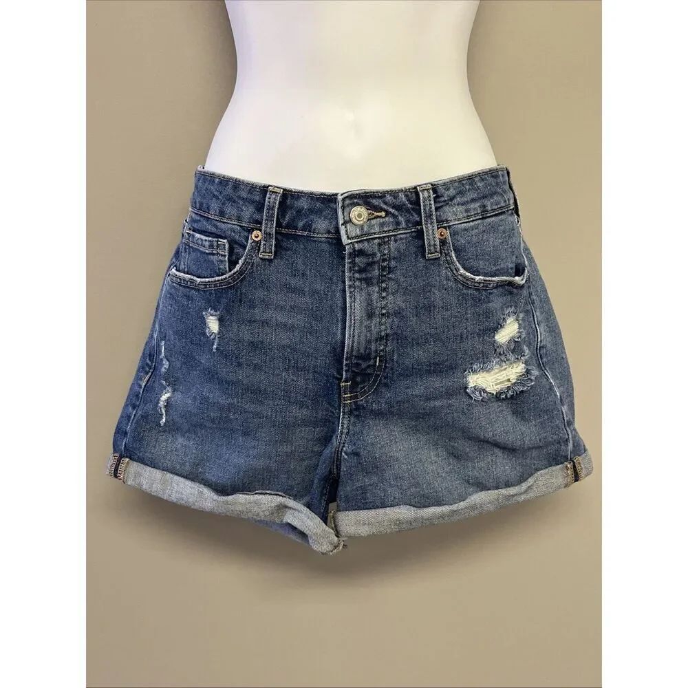 Old Navy Blue Denim Cuffed OG High Rise Shorts Women’s Size 10 Dark Wash